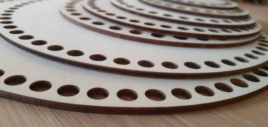 Korbboden Holz für Häkelkorb rund oval quadratisch – Häkelboden aus Pappelsperrholz zum Häkeln DIY Holzboden Lochdurchmesser 9mm oder 12mm