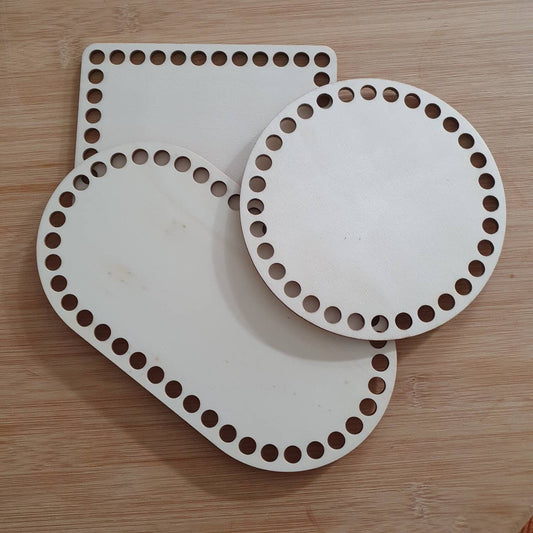 Korbboden Holz für Häkelkorb rund oval quadratisch – Häkelboden aus Pappelsperrholz zum Häkeln DIY Holzboden Lochdurchmesser 9mm oder 12mm